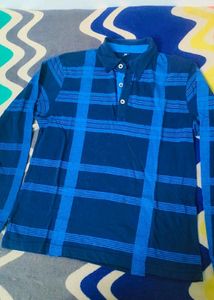 Men Checkered Polo Neck Navy Blue T-shirt
