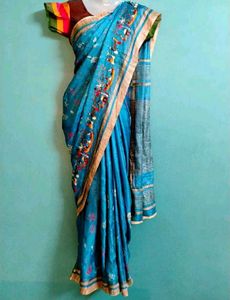 Beautiful Blue Saree With Embroidery