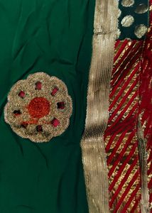 Green Saree with Floral Embroidery