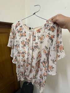 Floral Print Top with Ruffle Sleeves