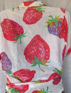 Strawberry Print Tie-Front Top
