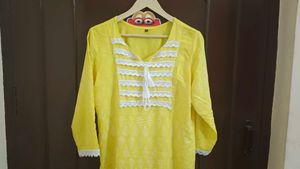 yellow embroidered kurta