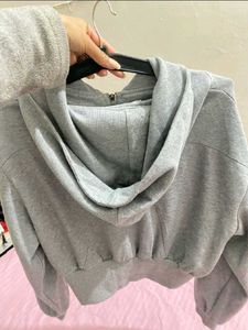 Gray Cropped Zip-Up Hoodie