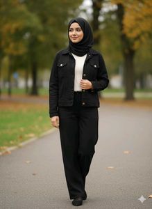 Stylish Black Denim Jacket & Pants Set