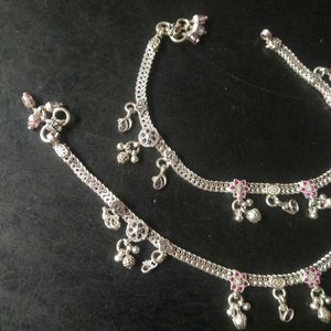 Slightly Used Pure Silver CZ Anklets For Women