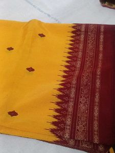 Yellow &amp; Maroon Silk Saree