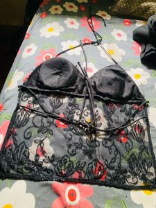 Beaded Black Halter Top