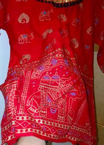 Red Elephant Print Kurti Top