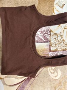 Dark Brown Square-Neck Crop Tank Top