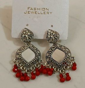 Red Beaded Drop Earrings