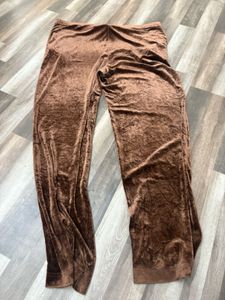 Brown Velvet Wide Leg Pants