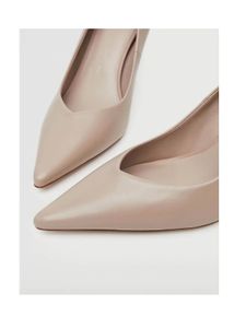 MANGO Taupe Solid Leather Block Pumps