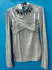 Gray Embellished Top