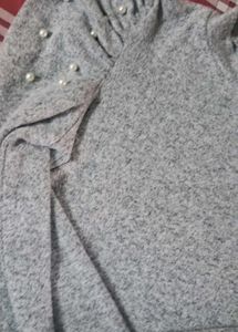 Zara Grey Long Sleeve Top with Pearls