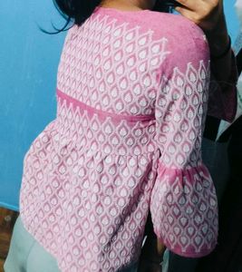 Pink Threaded Peplum Top