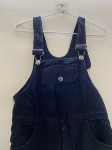 Black full length solid denim dungaree