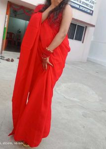Elegant Red georgette Saree with stitched blouse