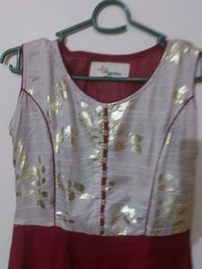 Maroon And Gold Cotton Kurta