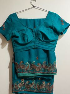 Peacock Green Saree With Details