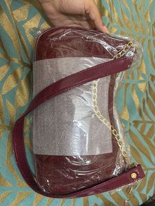 Burgundy Faux Croc Shoulder Bag