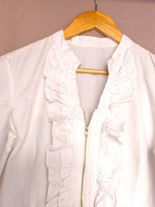 White Ruffle Detail Top