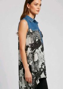 Denim Accent Sleeveless Tunic Top✨