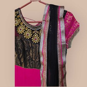 Pink &amp; Black Embellished Anarkali