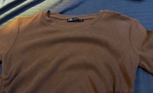 Zara Brown Drawstring Bodycon Mini Dress