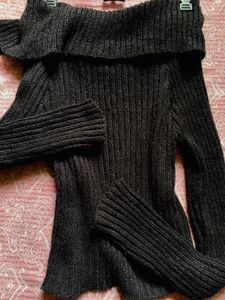 🖤 Chic Off-Shoulder Ribbed Sweater |Free Size