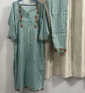 Striped Embroidered Kurta Set