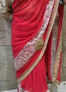 Elegant Red &amp; Golden Heavy Sari With Blouse❤️