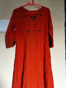 Orange Embroidered Kurta - Size: S