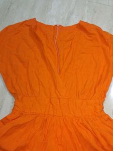 Orange V-Neck Ruffle Dress