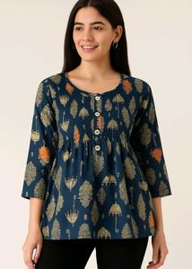Patterned Three-Quarter Sleeve Top