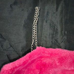 Pink Fuzzy Chain Strap Top