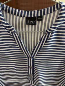 Striped Button-Down Tunic Top