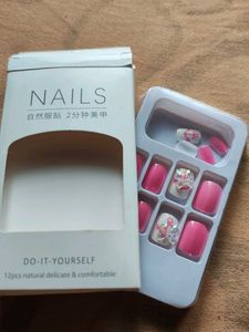 Pink Press-On Nails with Bow Detail