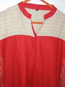 Red and Greyish Brown Kurta