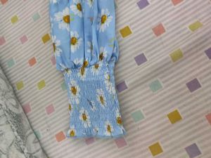 Blue And Yellow Floral Print Crepe Crop Top