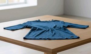 Blue Ribbed Mock Neck Top