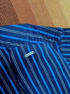 Mufti Men Blue Striped Cotton Casual Shirt