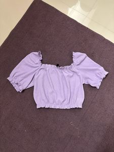 H&amp;m Lavender Puffsleeves Crop Top