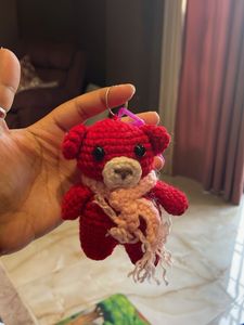 Crochet Red Bear Keychain