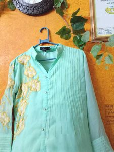 Pakistani Style Green Embroidered Tunic Top