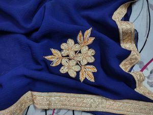 Elegant Blue &amp; Gold Embroidered Saree