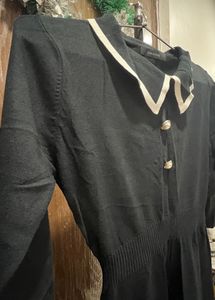 korean black collared dress