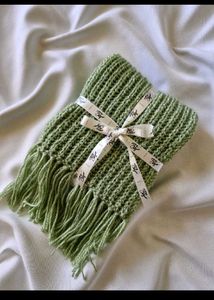 Green Knitted Scarf with Fringe