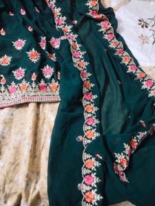 Green work Embroidered gharara set