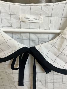 White Black Strip Korean Bow Top
