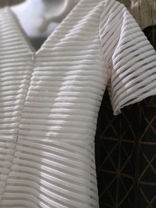 Off White Striped net Dress